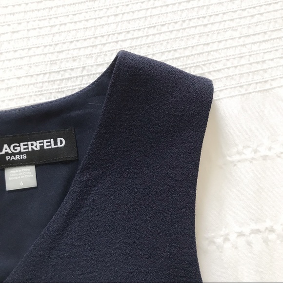 KARL LAGERFELD NAVY WIDE LEG CROPPED V-NECK  JUMPSUIT WITH POCKETS - 6 - Picture 6 of 11